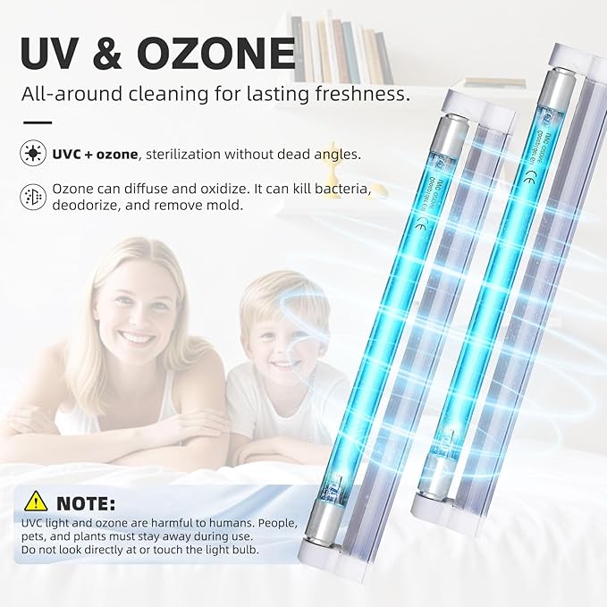 COOSPIDER U/V/C Light, 253.7nm Sanitizer Lamp with 5ft ON/Off Switch Cord and Plug, 110V Ozone Bulb for Shoes Closet Cabinet Bathroom, Gift Idea (6W Ozone Lamp, Pack of 2)