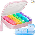 Cute Pill Organizer 3 Times a Day, Large Daily Pill Case for Women, Portable Pill Box 7 Day for Purse with Bag & Zipper to Hold Vitamins, Medications, Fish Oils, Supplements (Pink)