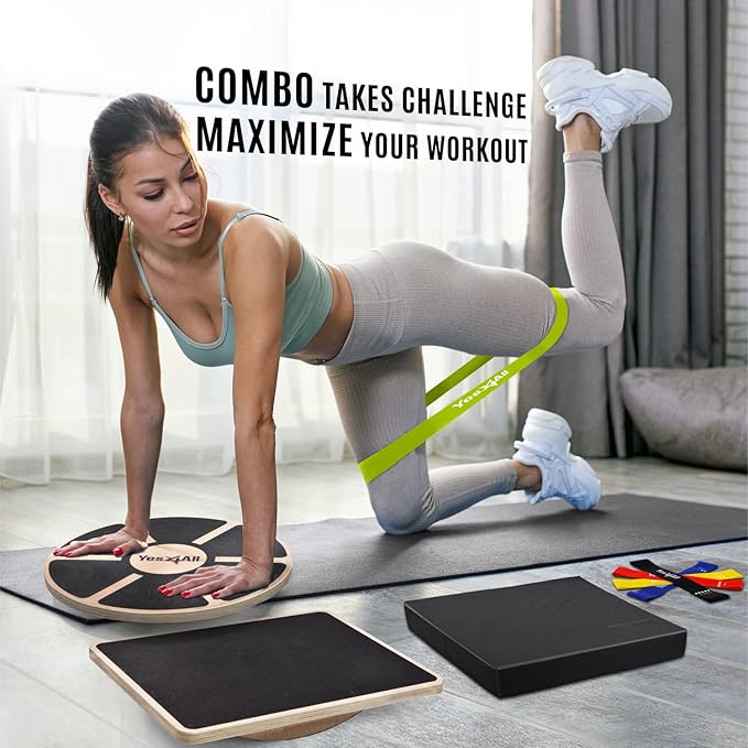 Yes4All Versatile Wooden Wobble Balance Board, Balance Trainer for Mobility Training, Standing Desk, Core Training, Exercise Balance Stability Trainer