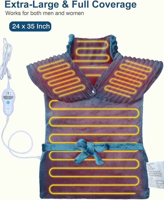 Dowin Vibrating Heating Pad for Neck and Shoulders,24"x35" Large Heating Pads for Back Pain Relief with 2 Massagers,Auto-shutoff,2 Heat Settings,4 Massage Modes,Machine Washable,Teal