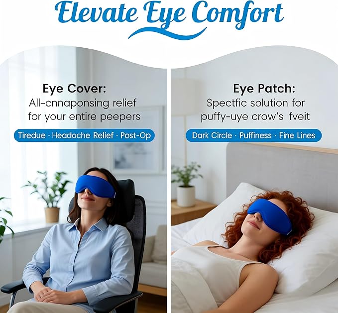 Contoured Cooling Gel Eye Mask: Upgraded Full-Eye 3D Coverage, Faster Cold Compress Relief for Puffy Eyes & Dark Circles, Reusable Soft Ice Gel for Eye Bags, Tired Eyes, Self Care (Blue)