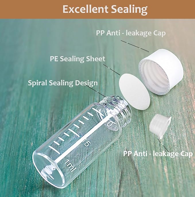4 Pcs Liquid Medicine Travel Container Small Liquid Medicine Dispenser Containers Leak-Proof Travel Glass Pill Bottle with Scale (10ml)