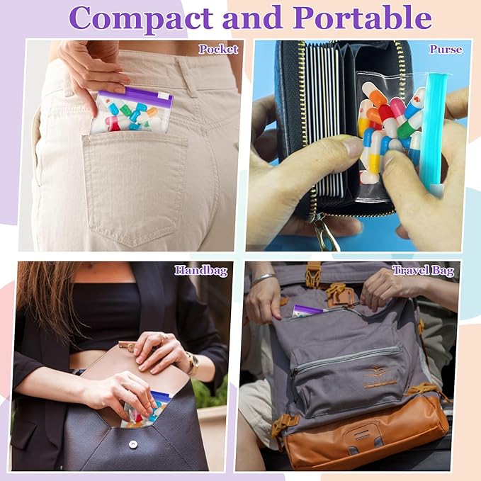 39 Pcs Pill Pouchs Zippered Pill Bags for Travel Reusable with 28Pcs Small Pill Organizer Pouches and 10pcs Sticker for Medicine Organizer Bags