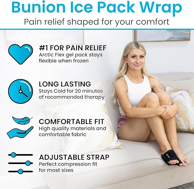 Arctic Flex Foot Ice Pack (Pair) Toe Wrap for Bunion, Plantar Fasciitis, Hallux Valgus, Gout, Swelling & Injuries - Cold & Heat Gel Therapy for Joint Pain Relief & Feet Recovery - Reusable Compression