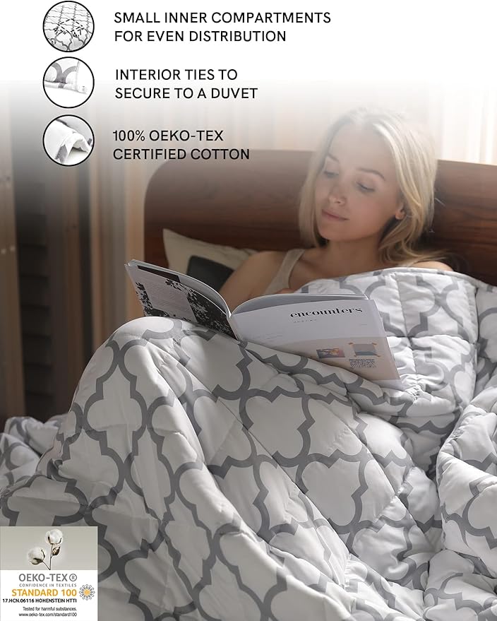 YnM Weighted Blanket,Heavy 100 Percent Oeko-Tex Certified Cotton Material, Bed Blanket for One Person of 140lbs, Ideal for Twin/Full Bed (48x72 Inches, 15 Pounds, Lattice Scroll)