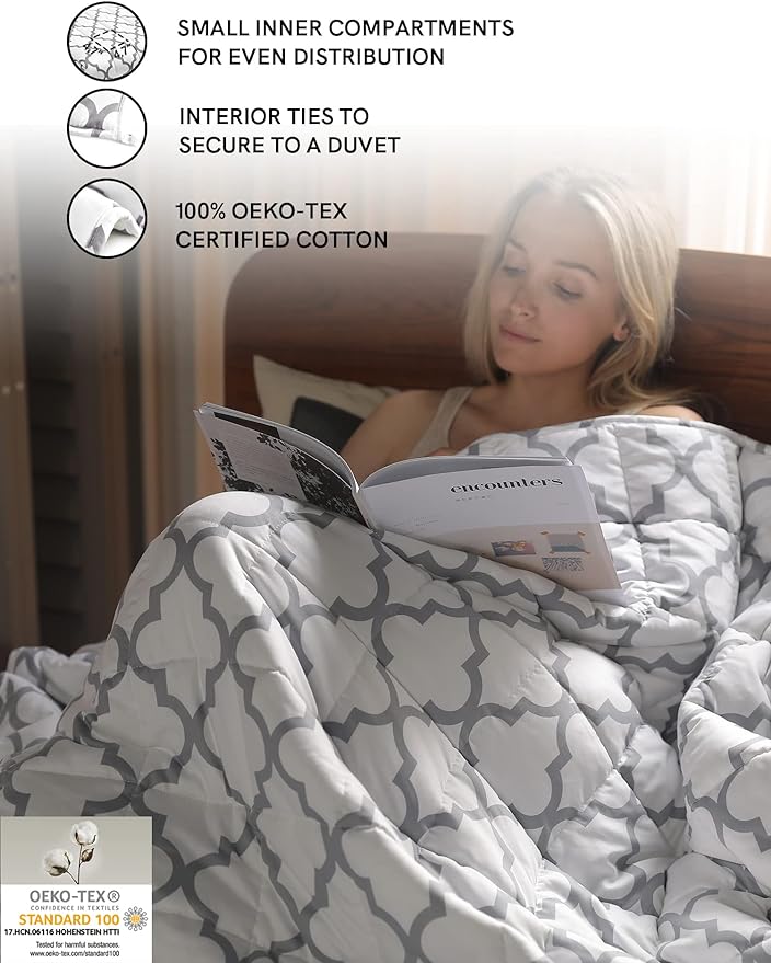 YnM Weighted Blanket,Heavy 100 Percent Oeko-Tex Certified Cotton Material, Bed Blanket for One Person of 160lbs, Ideal for Queen/King Bed (60x80 Inches, 17 Pounds, Lattice Scroll)
