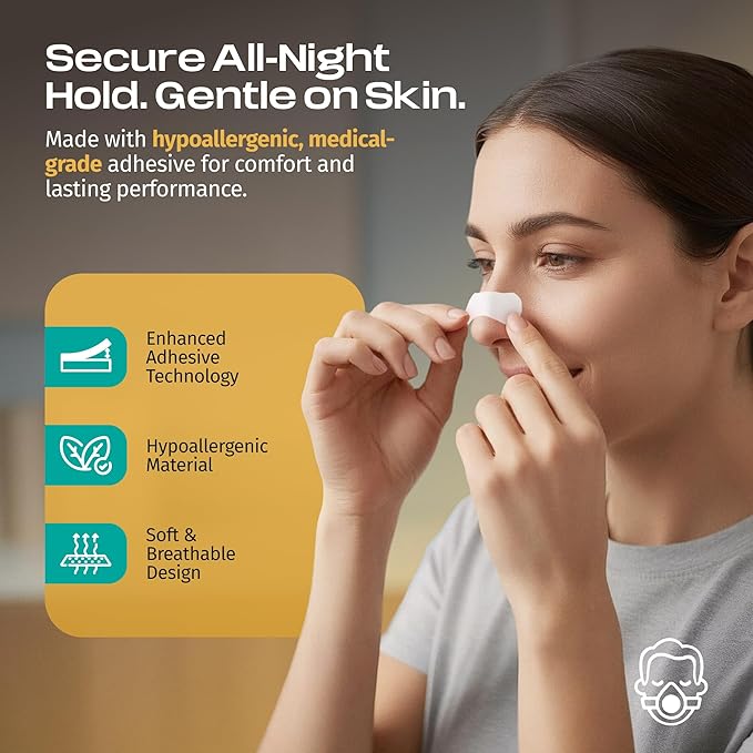 Apneasy® Extra Strength Nasal Breathing Strips for Snoring Relief and Better Sleep - 30 Night Supply - Hypoallergenic Mouth Breathing Solution for CPAP Therapy and Sensitive Skin