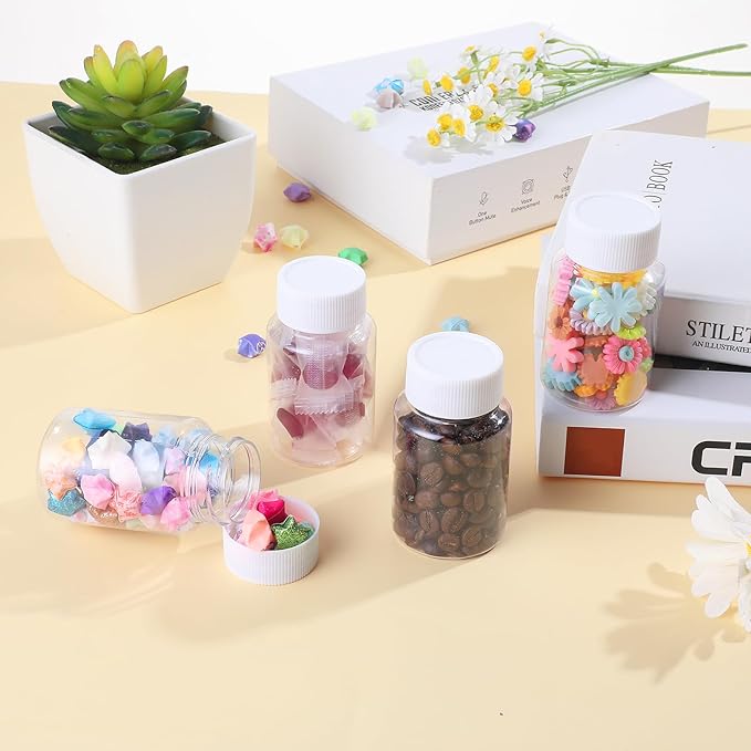 4Pcs Clear Pill Bottles, 80ml Empty Plastic Medicine Bottles, Reagent Bottle with Caps, Small Travel Pill Case, Chemical Containers for Liquid Solid Powder