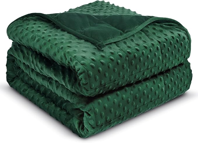 Weighted Blanket 15lbs for Adults, Ultra Soft Minky Dot Heavy Blankets for Sleep, Breathable Washable Throw Blanket with Glass Beads, 48"x72" Twin Size, Dark Green