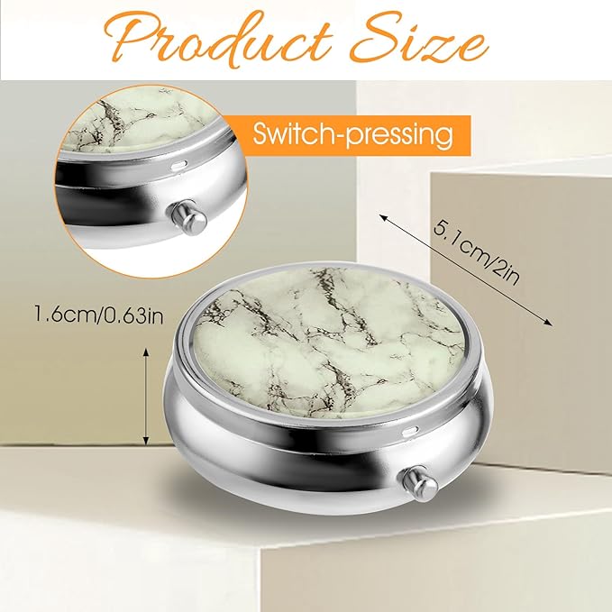 Pill Box Cute Small Pill Box for Purse & Pocket Medicine Organizer Travel Pillbox Waterproof Pills Cases Metal Pills Container Holder for Vitamins, Fish Oil, Supplements (Silver Marbles)