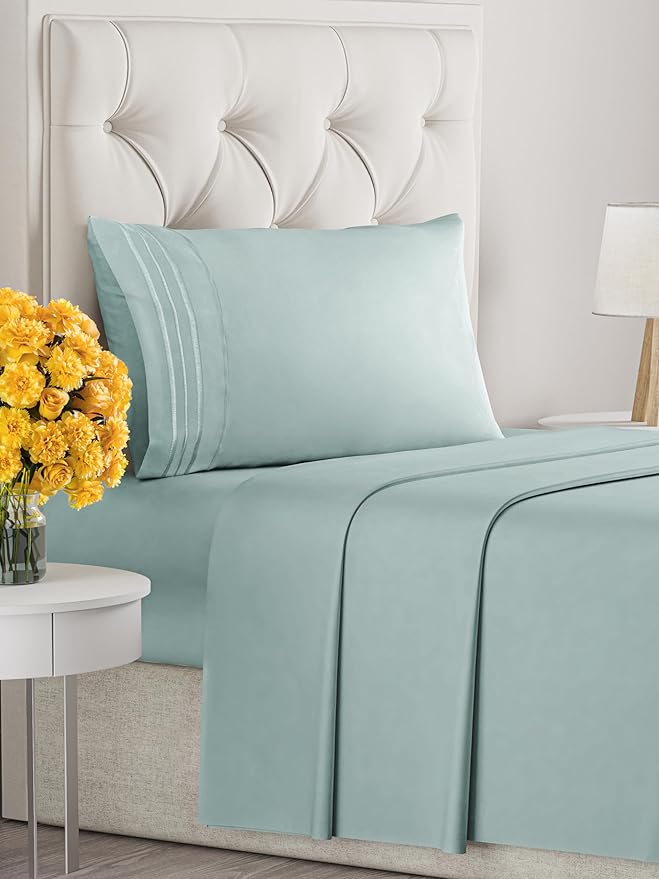 Twin XL Size 3 Piece Sheet Set - Extra Soft, Breathable & Cooling - Hotel Luxury Durable Bed Sheets for Women & Men - Deep Pockets, Easy-Fit & Wrinkle-Free - Light Teal Oeko-Tex