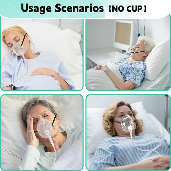3 Pack Oxygen Masks for Face Adult, L Size Oxygen Mask with 6.6' Ft Tubing and Adjustable Elastic Strap- NO Cup-White