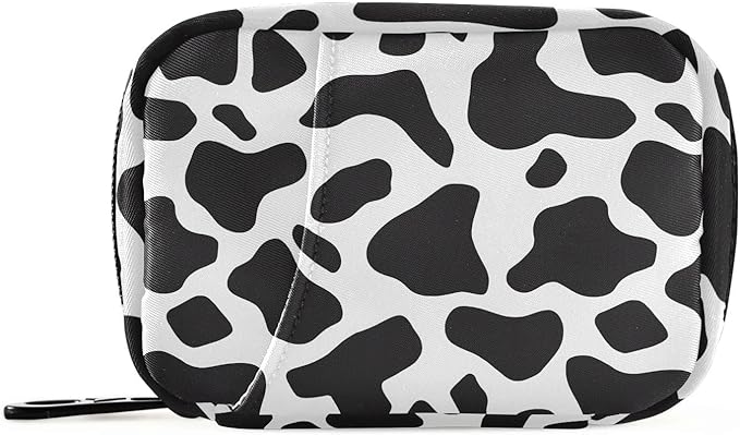 Black Cow Print Pill Organizer Case Simple Animals Skin 7 Day Travel Pill Box with Zipper Portable Weekly Vitamin Medicine Supplement Holder Pouch Bag