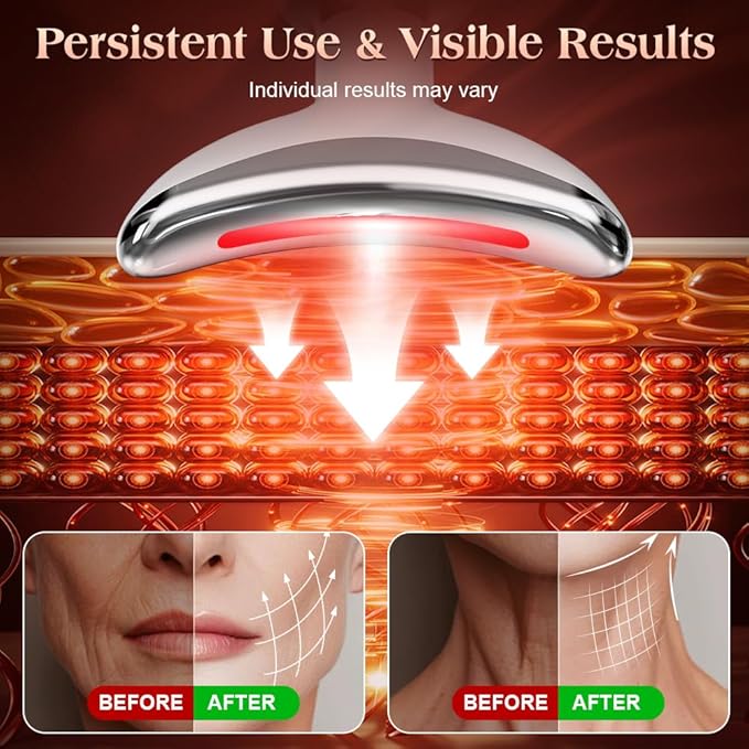 Face and Neck Massager Tool with Heat & 3 Light Therapies, Smart Vibration, Red-Light-Therapy and EMS Modes, Gua Sha Facial Tools for Face and Neck Skin Care and TMJ Relief (White)
