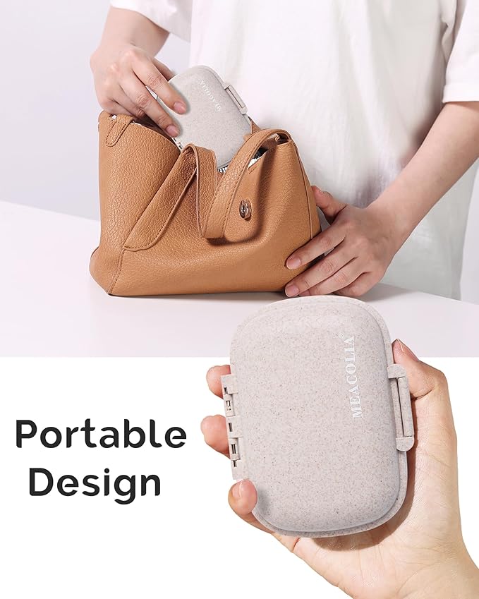 8 Compartments Travel Pill Organizer, Daily Pill Case Small Pill Box for Pocket Purse, Portable Pill Container Medicine Vitamin Organizer (Khaki)