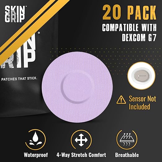 Skin Grip Adhesive Patches Compatible with Dexcom G7 & Stelo CGM – Waterproof & Sweatproof Cover for Continuous Glucose Monitor Sensor, Stays Secure for 10-15 Days – 20 Pack, Pastel Colors