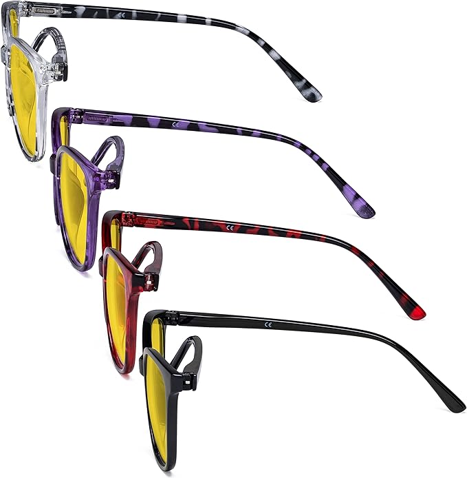 Eyekepper 4 Pack Oversized Blue Light Filter Glasses - Cat Eye Design Computer Reading Glasses for Women Anti Screen Glare Blocking Digital Blue Rays Amber Tinted +0.75