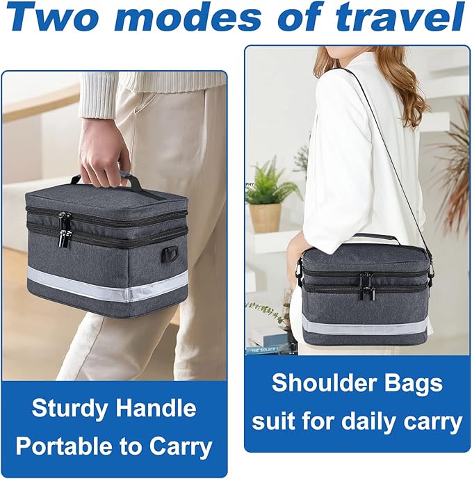 Medication Organizer Storage Bag,Portable Pill Bottle Organizer with Hand or One Shoulder,Travel Medicine Bag with Strap,Famliy First Aid Box for Medication(Grey)