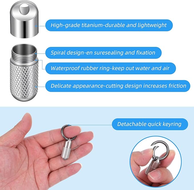 Small Pill Case Keychain Micro Keychain Pill Holder Mini Waterproof Metal Emergency Medicine Organizer Container Portable Carabiner Clip Medicine Bottle for Outdoor Camping Travel Purse Pocket