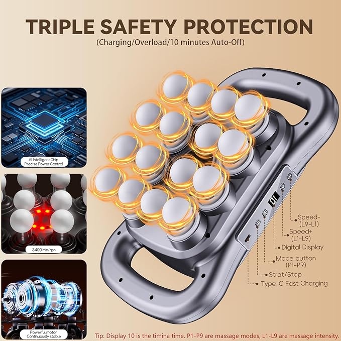 16-Head Massage Gun,2026 Upgrade Deep Tissue Percussion Massager with 9 Modes 9 Intensities, 2600mAh 6H Runtime, Quiet Muscle Tension Release Electric Massage Tools for Back, Shoulders, Legs