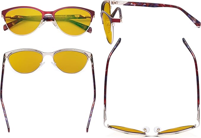 Eyekepper Ladies Cateye Blue Light Filter Glasses - Digital Eyegalsses Blocking Computer Screen UV Rays - Anti Glare Filter Reduce Eye Strain Amber Filter - Red