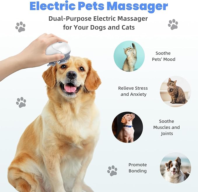Upgraded Electric Scalp Massager for Men Women, Handheld Cat Dog Pet Head Massager with 4 Massage Heads, 3 Speeds, Waterproof Massager for Soothing Muscles Joints, Hair Growth, Stress Relax
