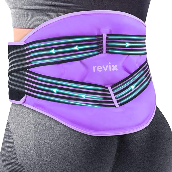 REVIX Reusable Lower Back Ice Pack Wrap with Compression Straps, Adjustable Gel Ice Pack for Back, Lumbar, Sciatic Nerve, Post-Workout Recovery, Soft Plush Lining, Purple