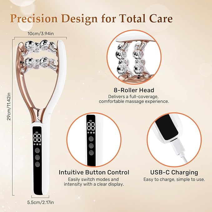 SZMDLX Microcurrent Facial Massager with LCD Screen, Electric Face Roller for Lifting & Toning, EMS Skin Tightening Device for Puffiness & Fine Lines, USB Rechargeable V-Shape Tool