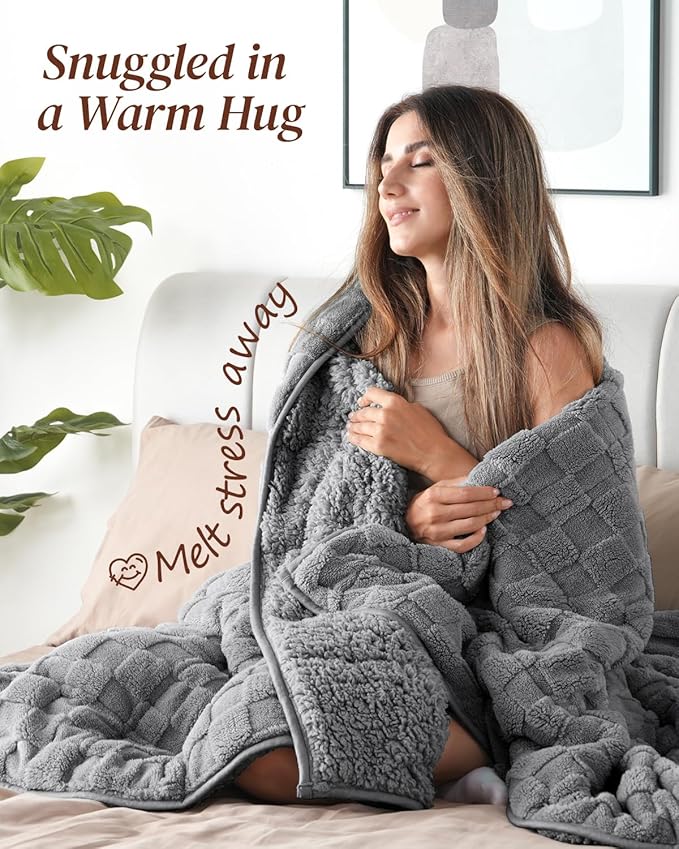 Kivik Dual Sided Weighted Blankets for Adults, Buttery Soft Stylish Checkered Heavy Blankets for Couch Sofa Bed - Ultra-Fluffy Fabric Brings Cloud-Like Comfort (48"x72"，Grey，15 Pounds)
