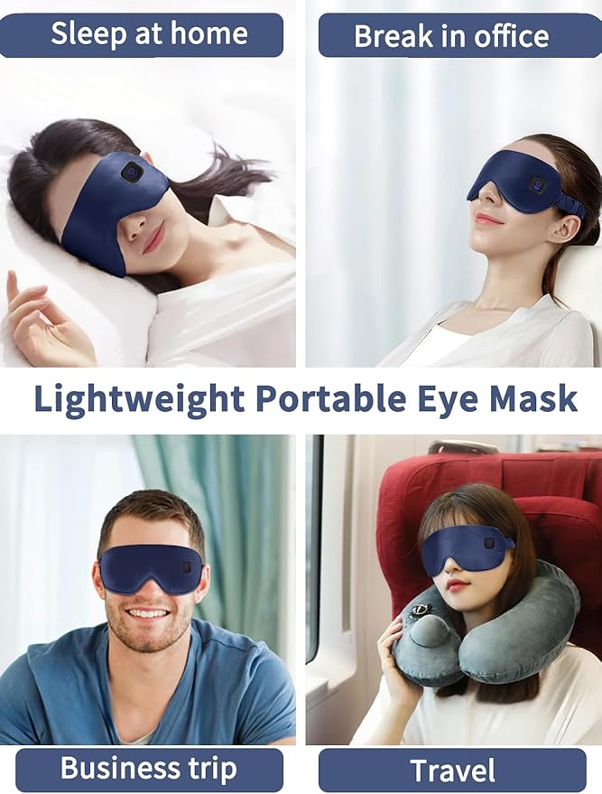 Upgraded 3 Temperature Modes Silk Heated Eye Mask Cordless,Rechargeable Warm Eye Heating Pad No Pressure for Dry Eyes, Sleep Eye Mask Christmas Gift for Men Women (Dark Blue)