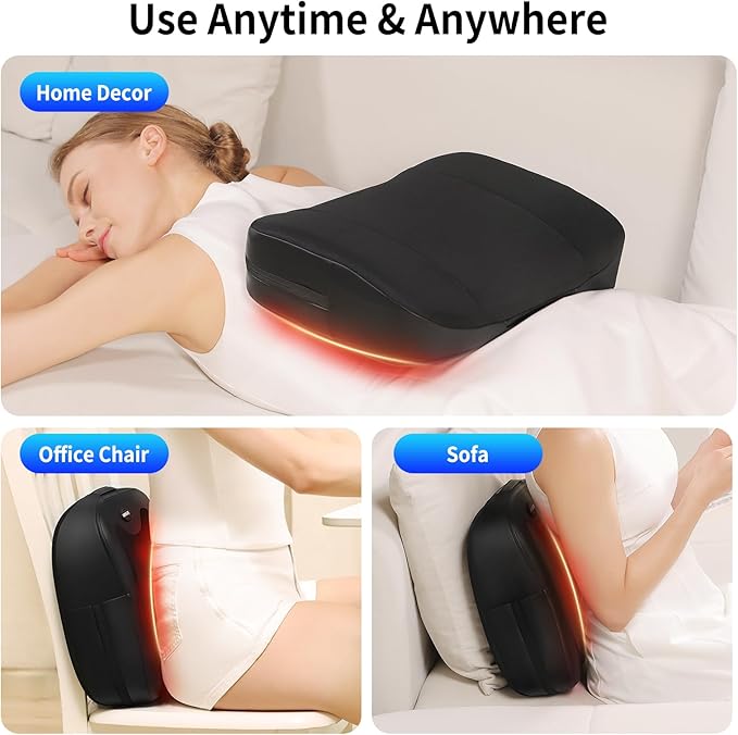 2 in 1 Back Massager and Lumbar Support Pillow with Heat, Shiatsu Massagers Deep Tissue Kneading Massage Pillows for Lower Back Leg Shoulder, Pillow for Office Chair, Gifts for Mom Dad Women Men