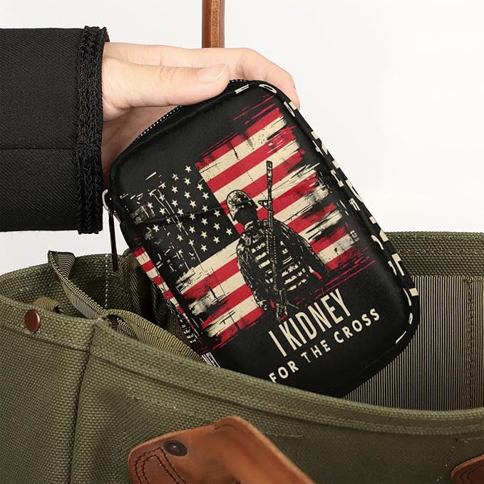 American Flag Cross Army Travel Pill Organizer Box Weekly Portable Pill Case Daily Pills 7 Day Small Birth Control Pills Container Removable Compartments for Medicine Vitamins Fish Oil