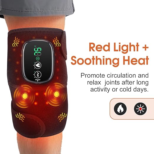 Cordless Knee Massager with Heat and Red Light, Knee Heating Pad for Knee Pain, Knee Massager for Pain Relief, 3 Heat Levels, 3 Massage Modes, 5000mAh Battery