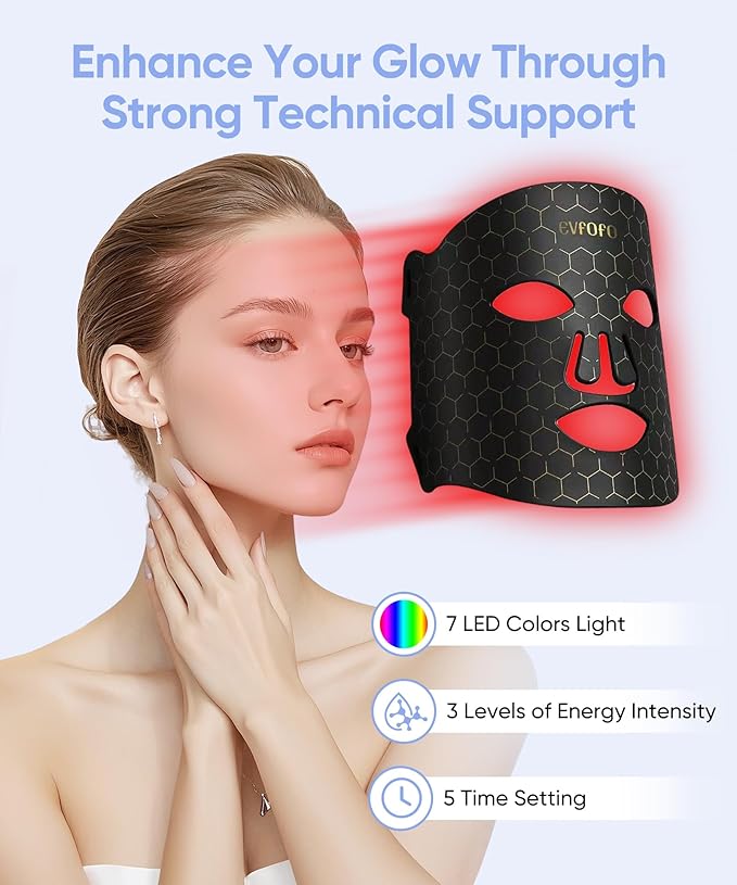 7 Mode Red Light Therapy Mask for Face, FDA-Cleared Portable LED Face Mask with Remote for Wrinkles, Acne & Skin Tone at Home, Near-Infrared 850nm Red Light Therapy Mask, Black