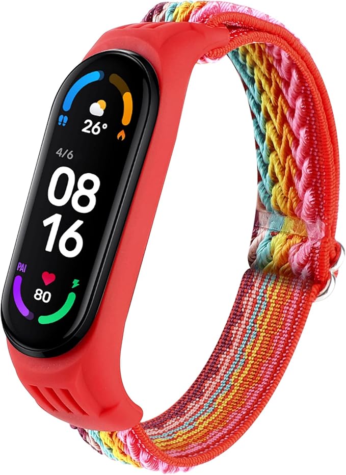 Adjustable Elastic Nylon Straps Compatible with Xiaomi Mi Band 6/Xiaomi Mi Band 5/Xiaomi Mi Band 4/Xiaomi Mi Band 3, Soft Breathable Sport Replacement Wristband for Women Men (Rainbow)