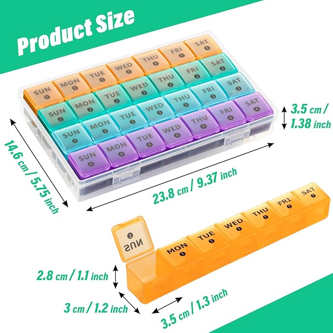 XL Large Monthly Pill Organizer 4 Weeks, 28 Day Pill Organizer Weekly, Big Compartment with Travel Case, 7 Day Pill Dispenser 4 Times a Day, Medicine Organizer Box for Vitamin, Fish Oil
