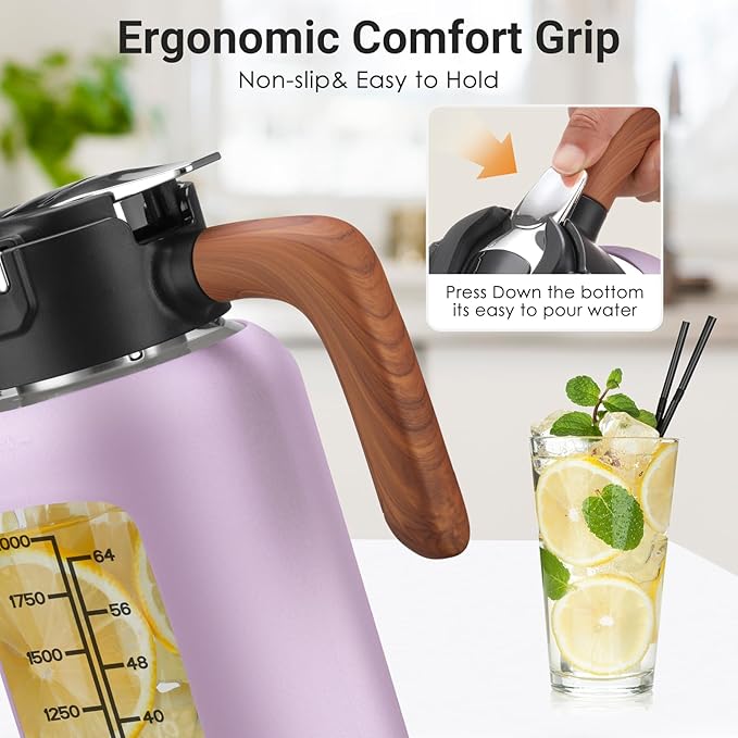 84 oz Glass Pitcher with Lid and Handle- Borosilicate Glass Water Jug/Carafe for Hot & Cold Beverages, 2.5L Large Pitcher with Silicone Sleeve & Wide Mouth, Fridge Safe for Iced Tea, Coffee, Juice