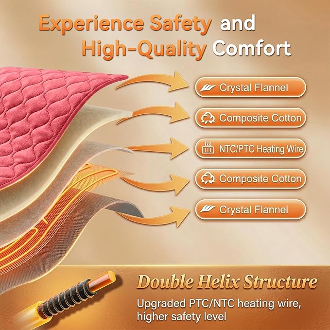 King Size Heating Pad for Back Pain 32"x24" Extra Large Electric Heating Pad for Period Cramps Relief & Body Neck Shoulder Auto Shut Off Heat Pad Temperature Settings Machine Washable Red