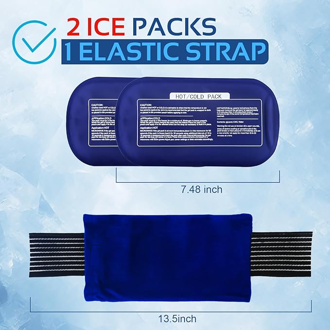 Ice Packs for Injuries Reusable (3-Piece Set) – Hot and Cold Ice Packs for Knee, Reusable Gel Wraps Support, Adjustable Ice Pack Pain Relief for Shoulders, Back Joints Muscles, Knees, Arms and Legs