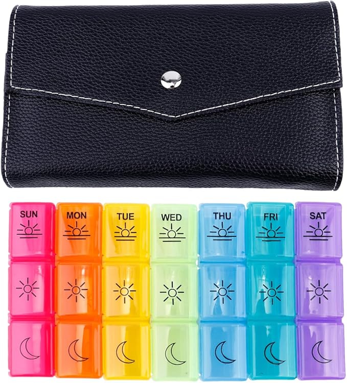 Beaupretty Portable Travel Pill Case, 21 Compartment Plastic Medicine Organizer, Black, 7.87 X 4.72 X 1.57 Inches, Ideal for Home, Office, and Outdoor Use