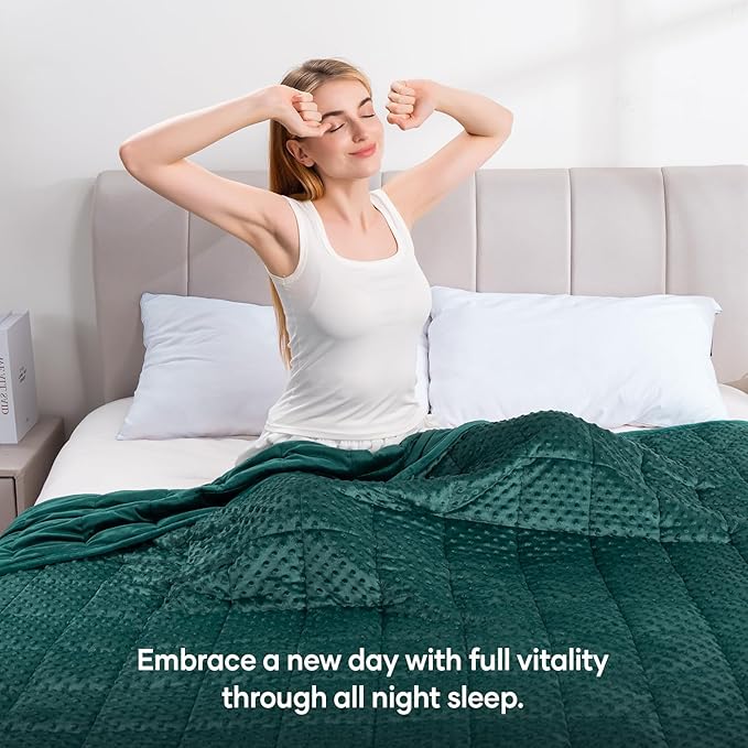 Wemore Minky Dot Weighted Blanket for Adults Twin Size 15 lb, Soft Heavy Blanket for Stress Relief and Sleep Promotion, Breathable Blanket for All-Season with Glass Beads, Dark Green 48 x 72 inches