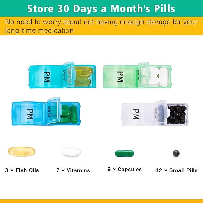 Monthly Pill Organizer For 30 Day, 2 Times a Day, One Month Pill Case AM PM, Travel 4 Week Pill Box, 31 Day Pill Medicine Container Vitamins Holder for Fish Oil, Medications and Supplements