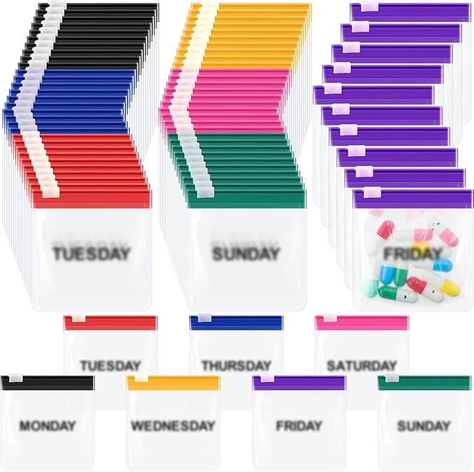 70 Pcs Pill Pouch Bags Zippered Reusable Medicine Pouches Travel Plastic Pill Bags Self Sealing Medicine Organizer with Slide Lock for Medication, Vitamins, Jewelry, Daily Small Items(Colored)