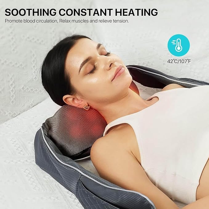 ALLJOY Cordless Shiatsu Neck Massager with Heat – Rechargeable Massager for Neck and Shoulder Pain with 8 Deep Kneading Nodes, Back Massager for Home Office Outdoor - Gifts for Mom Dad Men Women