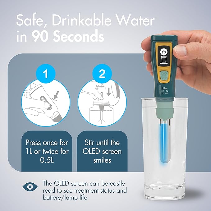 Katadyn Steripen Ultra Portable UV Water Purifier – Rechargeable 2200mAh Battery, Eliminates 99.99% Microorganisms, Fast Water Treatment for Hiking, Camping & Travel