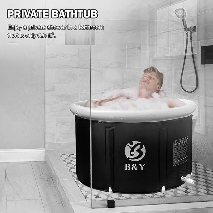 B&Y Ice Bath Tub, Foldable Bathtub for Athletes, Portable Cold Plunge Tub for Cold Water Therapy at Home Outdoor Gym (Black, 90 Gal)