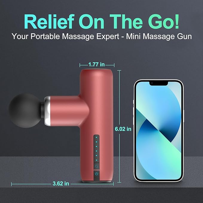 Mini Massage Gun Pocket-Sized Massage Gun Deep Tissue Quiet, Portable Percussion Muscle Travel Massager Gun,Back/Neck Massager for Pain Relief Deep Tissue (Red)