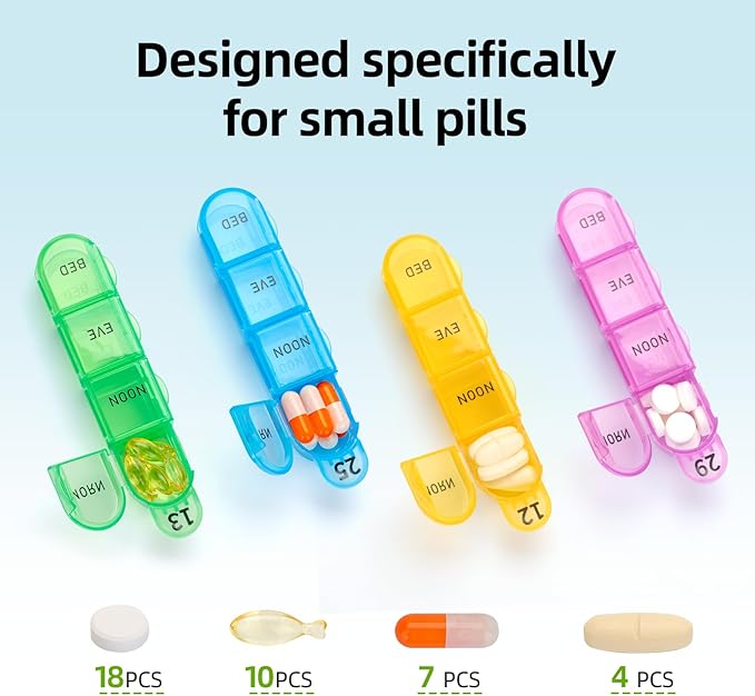 Mouthly Pill Organizer 4 Times a Day,GrnPeak 30 Day Pill Holder with Removable Daily Cases, Travel Friendly, Transparent Design for Small Pills & Vitamins