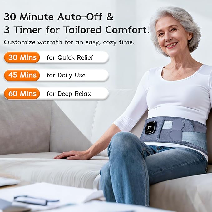 47-67" Electric Heating Pads for Back Pain,Cordless Heating Pad for Lower Back Massager,Lumbar Support Heated Brace,5 Vibration&3 Heat Portable Waist Wrap Belt for Cramps,Gift for Men Women