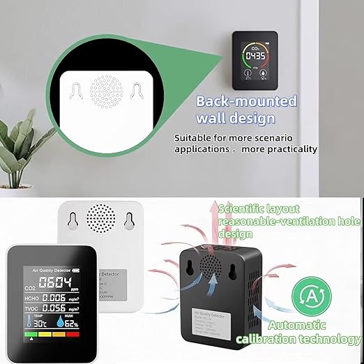 5-in-1 Indoor Air Quality Monitor, Professional Portable Detector&Accurate CO2,HCHO,TVOC,Humidity& Temperature,LED Display, 2s Refresh,for Home, Office,School, Hotel,Car Air Quality Tester (White)